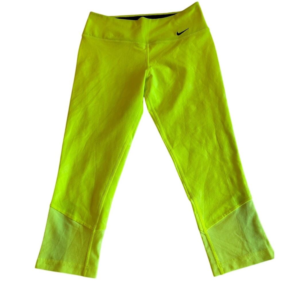 NWOT NIKE Cropped Dri-Fit Pant Chartreuse with Black Trim Key Pocket Small